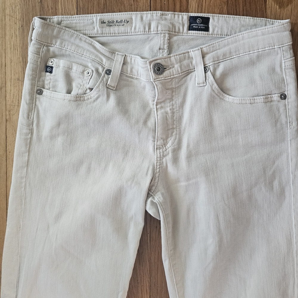 AG Adriano Goldschmied Cream Stilt Roll Up Jeans Women's 29" Waist X 26" Inseam.